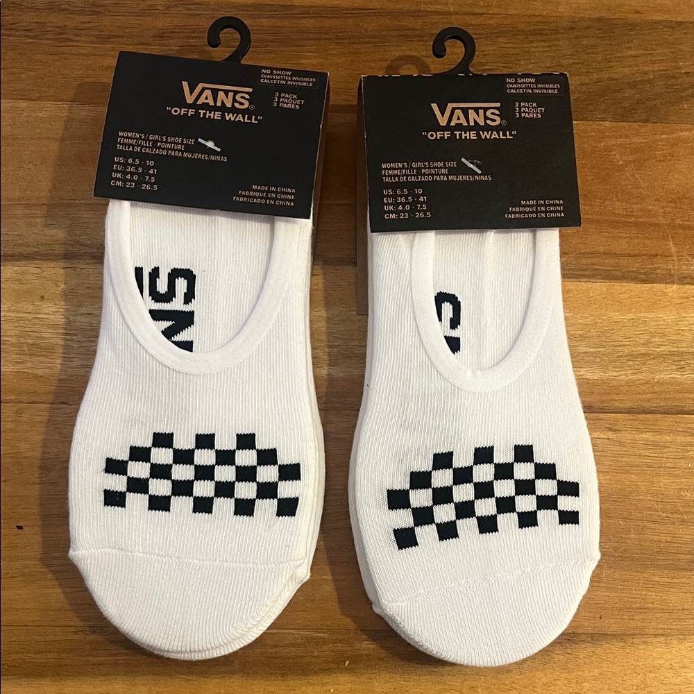 Vans White Low-Cut No-Show Socks with Black and White Checkerboard